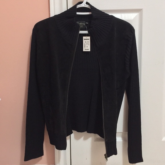 Black Velvet Zip Up Jacket/Sweater - Picture 1 of 3